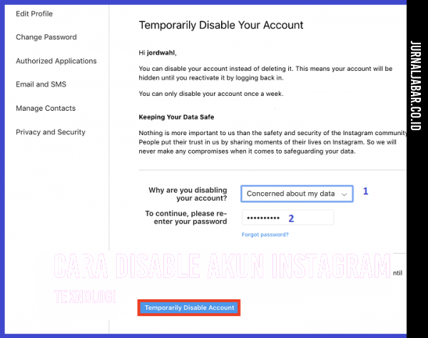 Cara Disable Akun Instagram